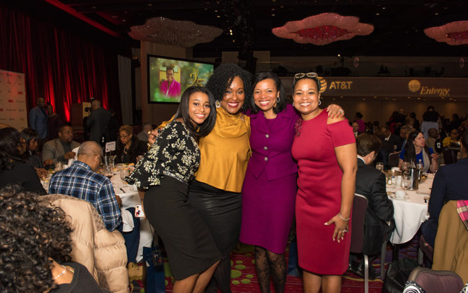 Lesleigh Irish Underwood's daughter; Stacie Grant; Erika Irish Brown, Bloomberg; honoree Lesleigh Irish Underwood